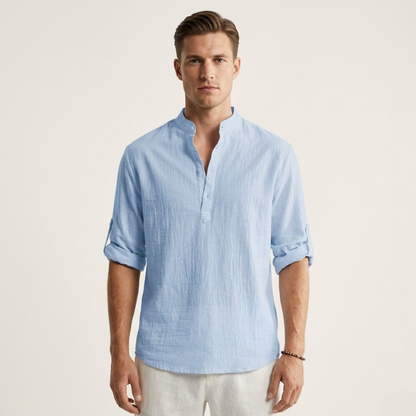Thijs – Linnen Overhemd Heren Zomer Kraagloos Shirt Heren Casual Luchtig