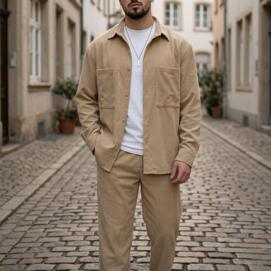 Heren Set Overhemd Lange Mouw Broek Casual 2 Delig