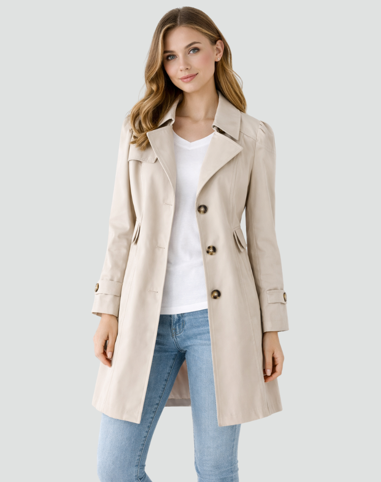 Dames Trenchcoat Getailleerde Pasvorm - Klassieke Revers Kraag met Knoopsluiting