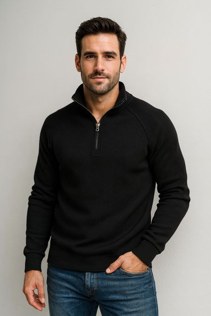 Heren Quarter-Zip Trui - Katoenblend met Fleece Voering