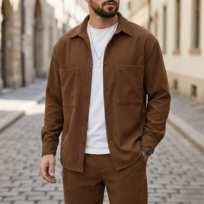 Heren Set Overhemd Lange Mouw Broek Casual 2 Delig