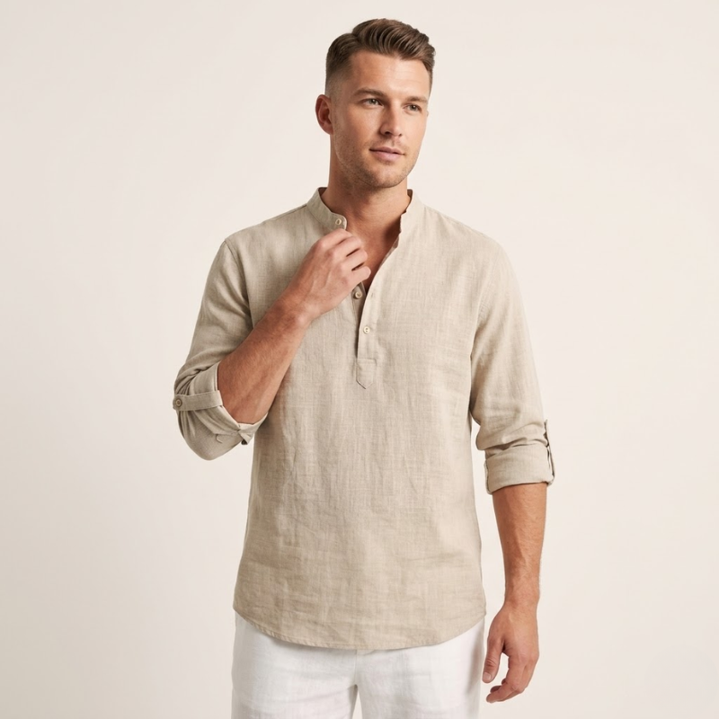 Nils – Linnen Overhemd Heren Zomer Casual Shirt Heren Opstaande Kraag Luchtig