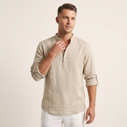 Nils – Linnen Overhemd Heren Zomer Casual Shirt Heren Opstaande Kraag Luchtig