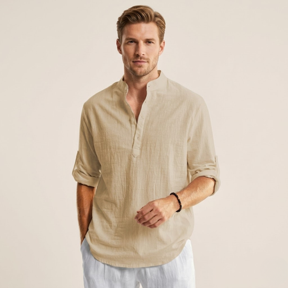 Thijs – Linnen Overhemd Heren Zomer Kraagloos Shirt Heren Casual Luchtig