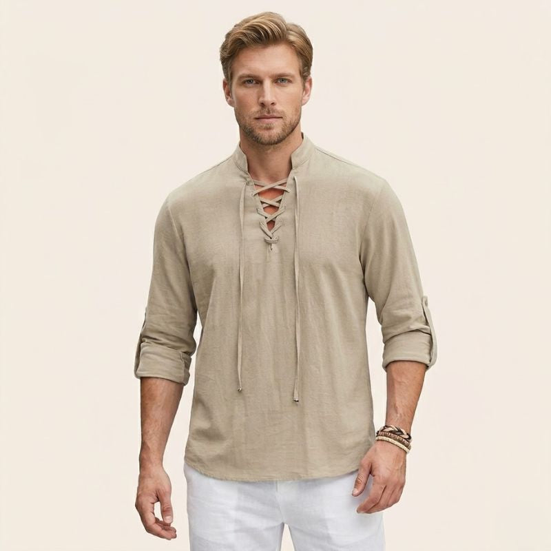 Arno – Linnen Overhemd Heren Zomer Casual Shirt Heren Vetersluiting Luchtig