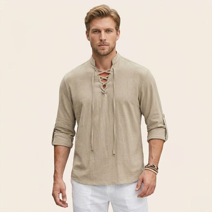Arno – Linnen Overhemd Heren Zomer Casual Shirt Heren Vetersluiting Luchtig