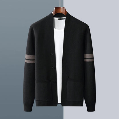 Heren Gebreid Vest – Minimalistisch Design met Strepen en Zakken