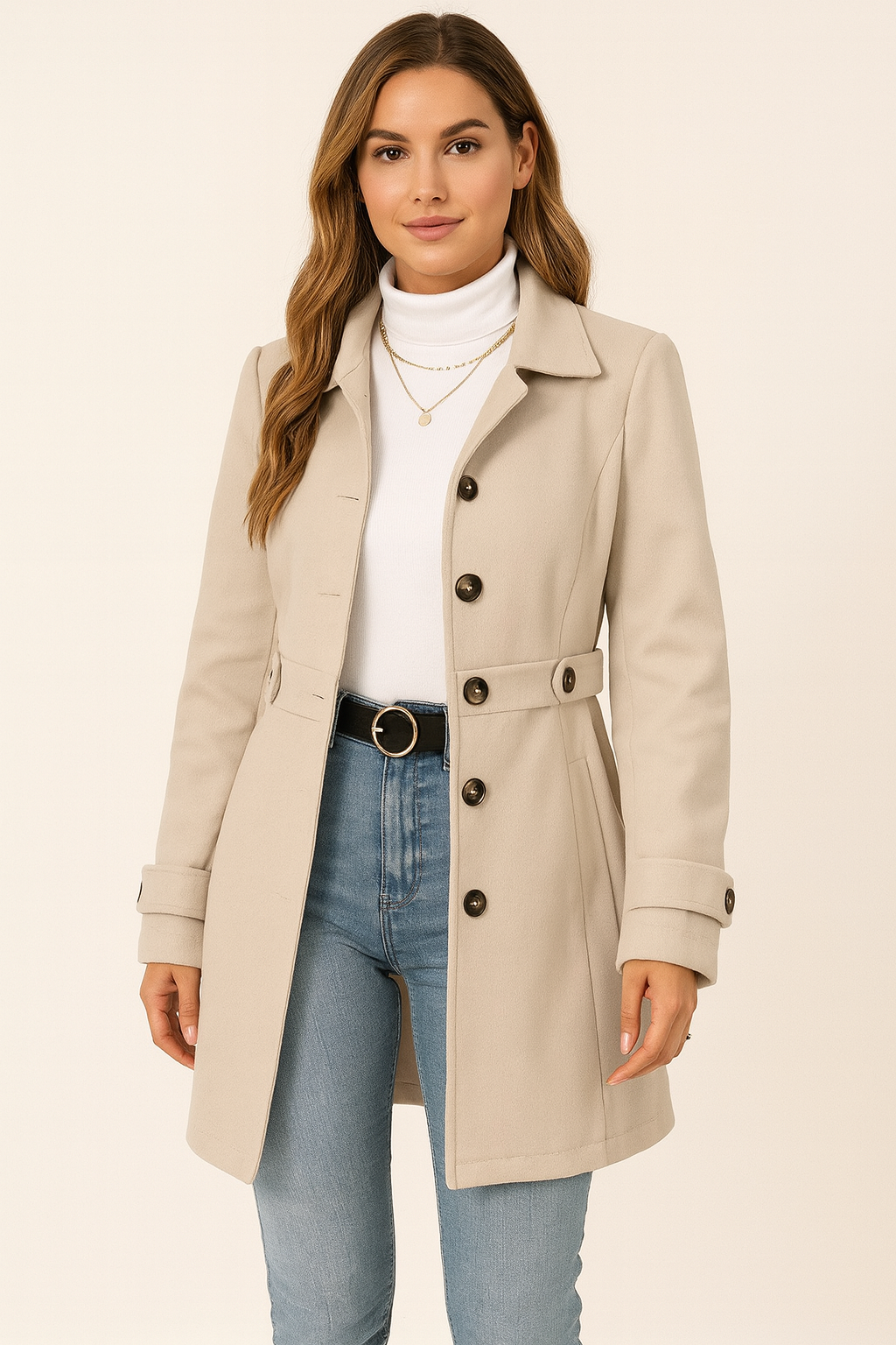 Dames Trenchcoat Getailleerd met Ceintuur - Klassieke Reverskraag Tussenseizoensjas