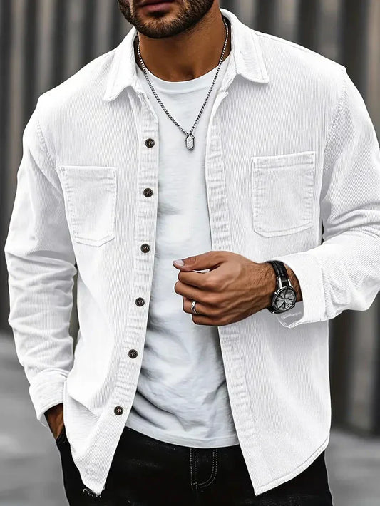 Heren Corduroy Overshirt – Rib Overshirt Heren Met Borstzakken Casual & Tussenlaag