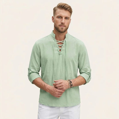 Arno – Linnen Overhemd Heren Zomer Casual Shirt Heren Vetersluiting Luchtig