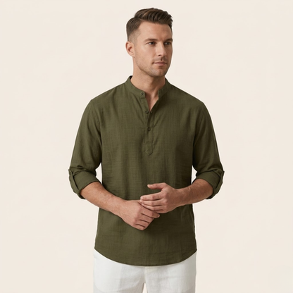 Nils – Linnen Overhemd Heren Zomer Casual Shirt Heren Opstaande Kraag Luchtig