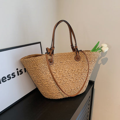Strandtas van Stro - Geweven Shopper met Schouderband