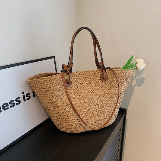Strandtas van Stro - Geweven Shopper met Schouderband