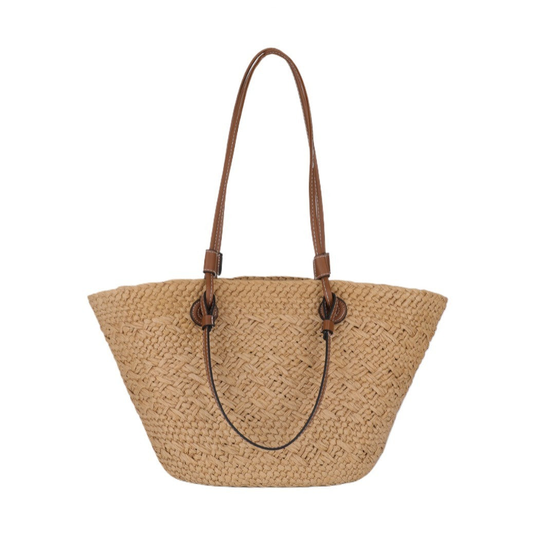 Strandtas van Stro - Geweven Shopper met Schouderband