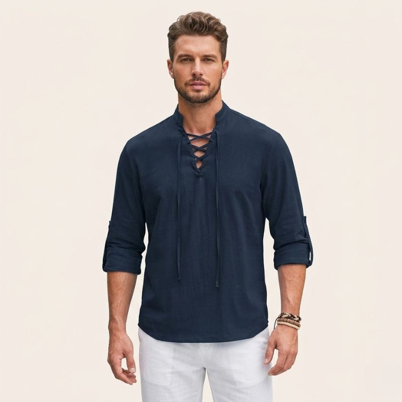 Arno – Linnen Overhemd Heren Zomer Casual Shirt Heren Vetersluiting Luchtig