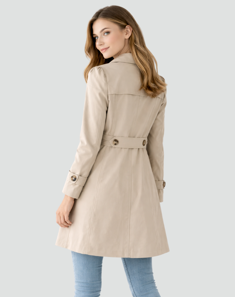 Dames Trenchcoat Getailleerde Pasvorm - Klassieke Revers Kraag met Knoopsluiting