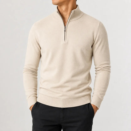Heren Gebreide Half-Zip Trui met Opstaande Kraag