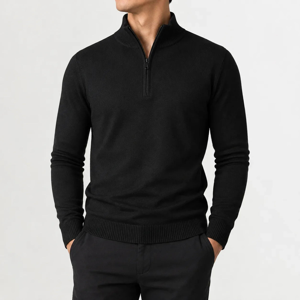 Heren Gebreide Half-Zip Trui met Opstaande Kraag