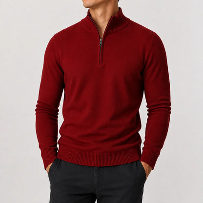 Heren Gebreide Half-Zip Trui met Opstaande Kraag