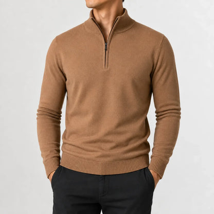 Heren Gebreide Half-Zip Trui met Opstaande Kraag