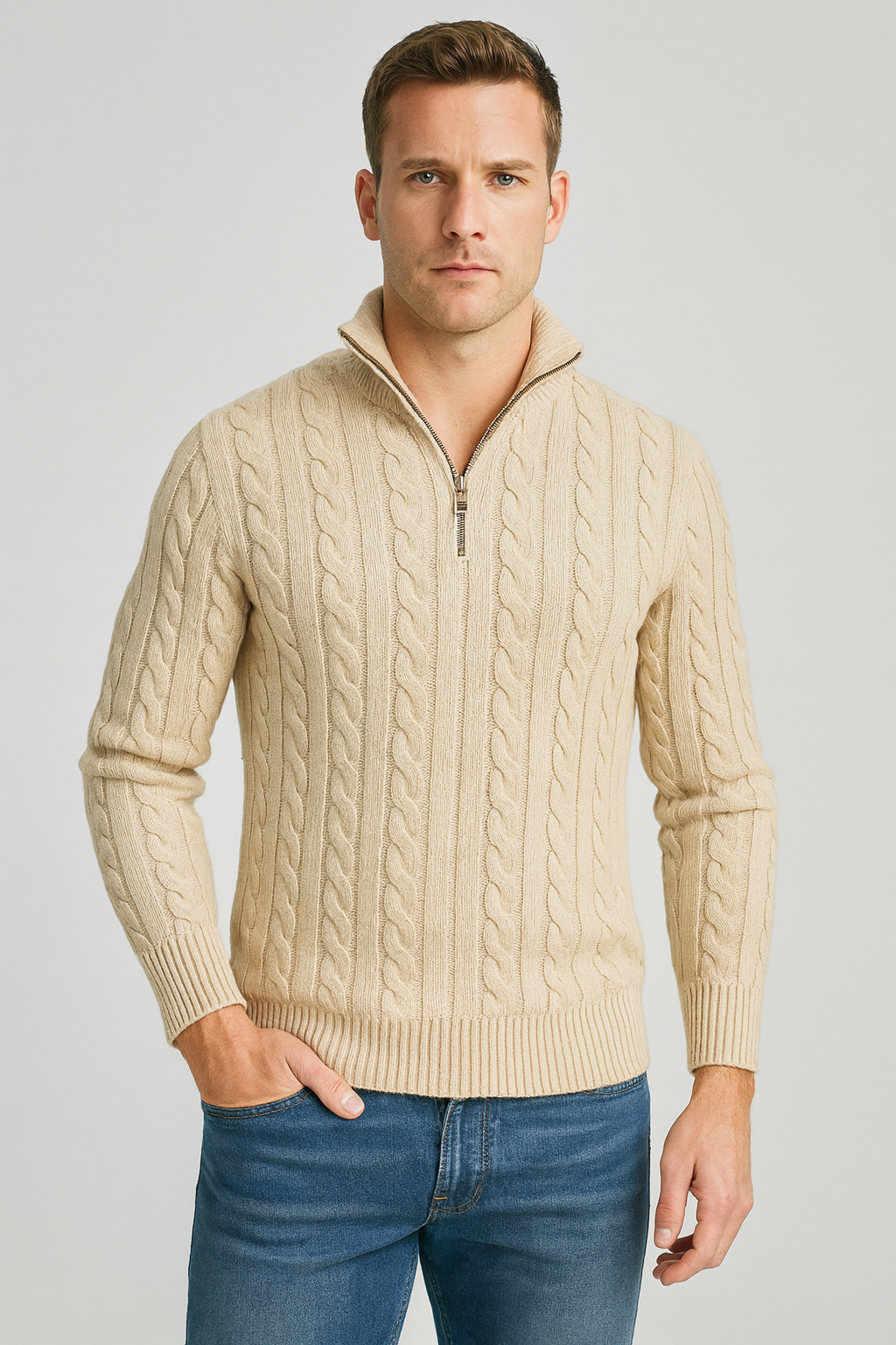 Heren Trui Met Half-Zip – Luxe Half Zip Trui Heren Hoge Kraag