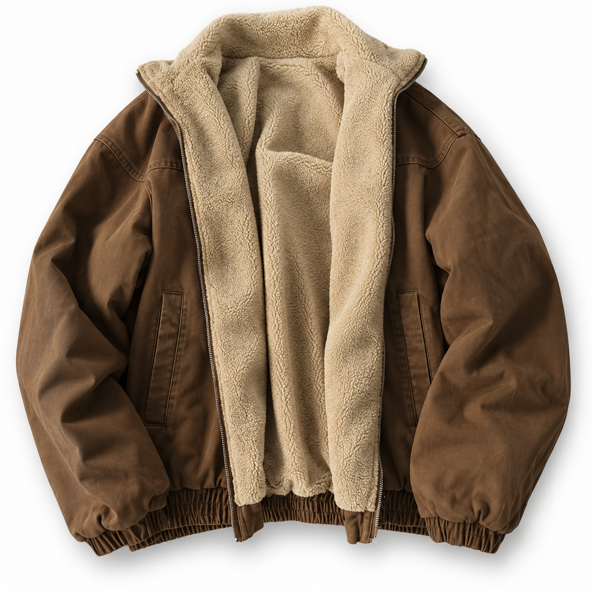 Heren Bomberjack met Teddykraag - Bodywarmer met Rits en Ribboorden