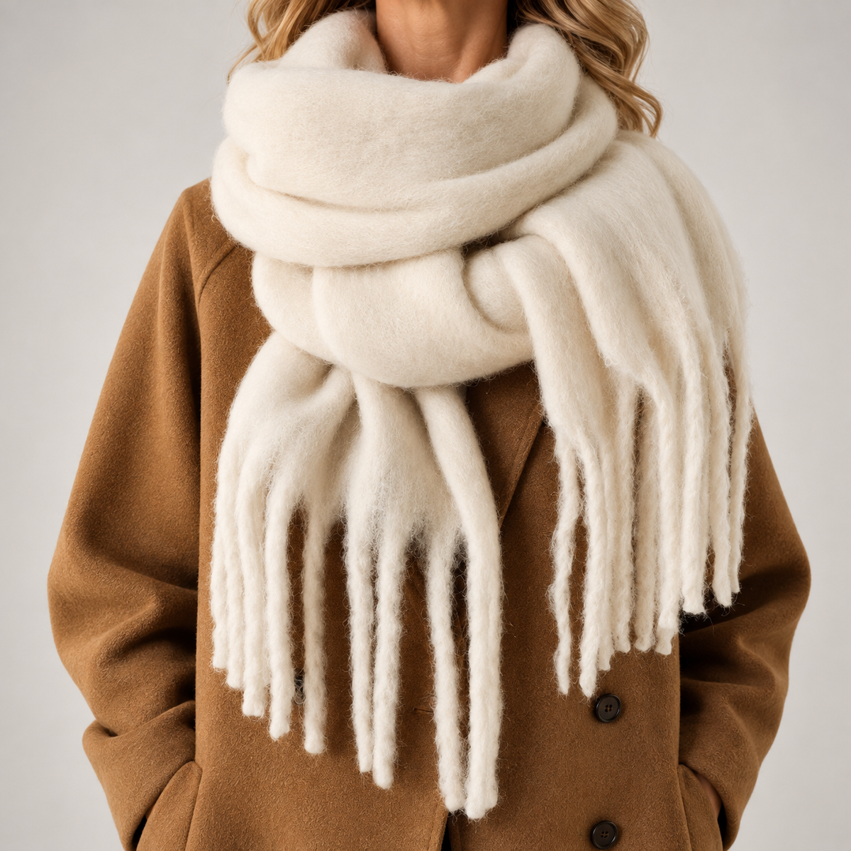 Dames Winter Sjaal met Franjes - Zachte Oversized Sjaal
