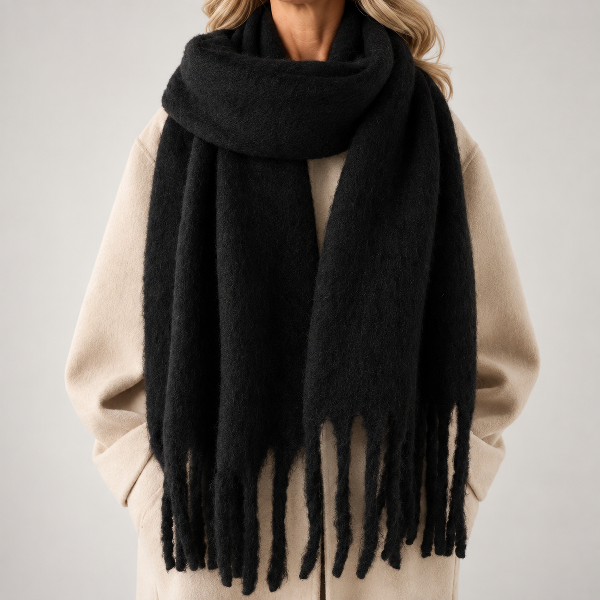 Dames Winter Sjaal met Franjes - Zachte Oversized Sjaal