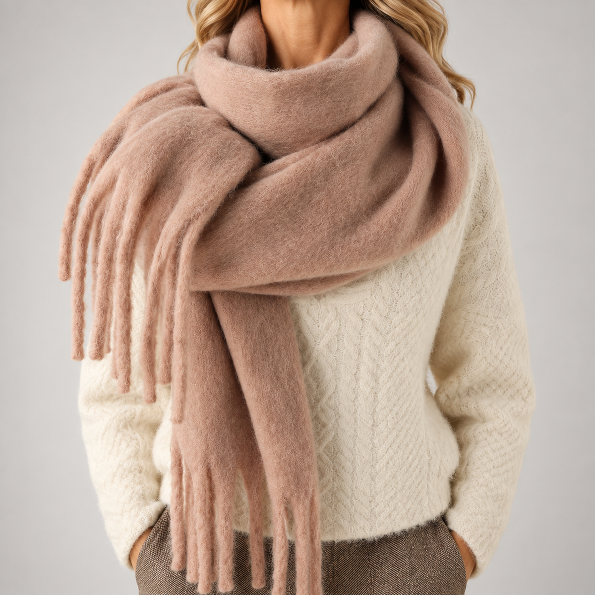 Dames Winter Sjaal met Franjes - Zachte Oversized Sjaal