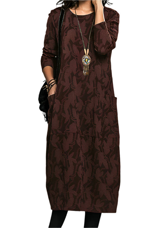 Dames Winterjurk – Warme Jurk Dames Met Print Lange Mouwen Elegante Winter Outfit