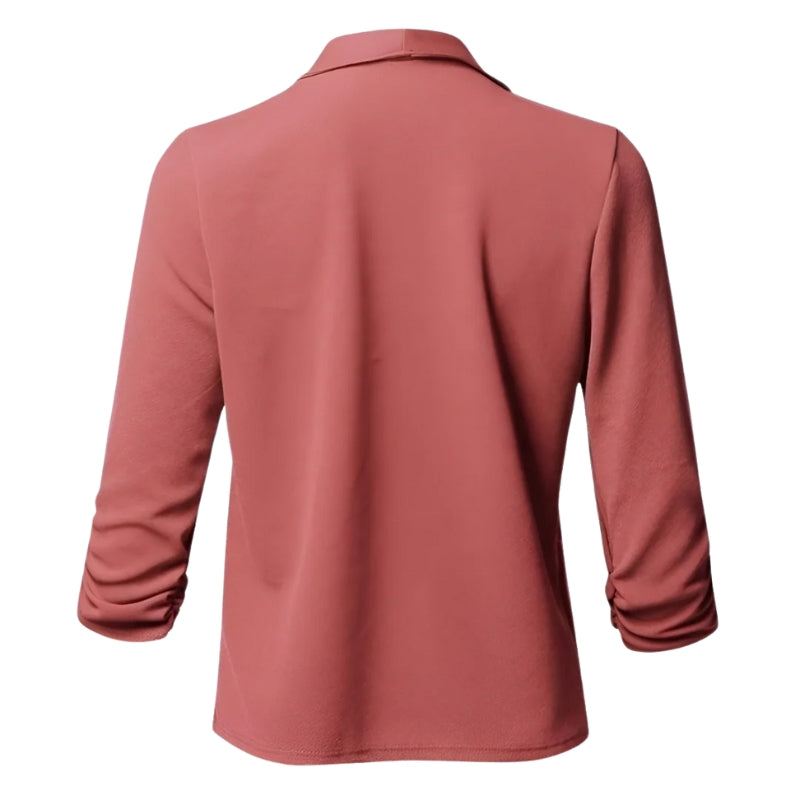 Dames Blazer – Open Voorzijde, Watervalkraag & Driekwart Mouwen