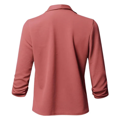 Dames Blazer – Open Voorzijde, Watervalkraag & Driekwart Mouwen