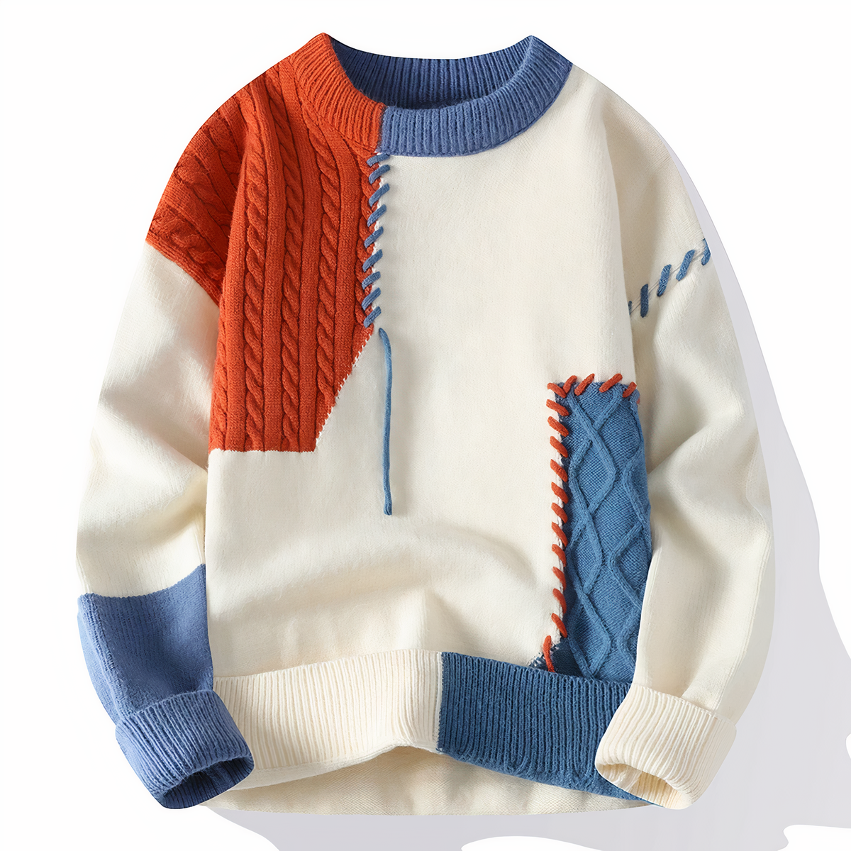 Milo – Warme Heren Trui Patchwork Design Stijlvol Casual Fit