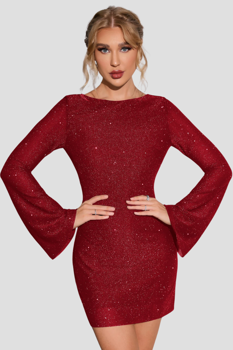 Dames Glitter Jurk – Feestjurk Met Open Rug
