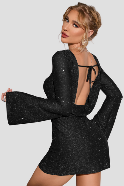 Dames Glitter Jurk – Feestjurk Met Open Rug