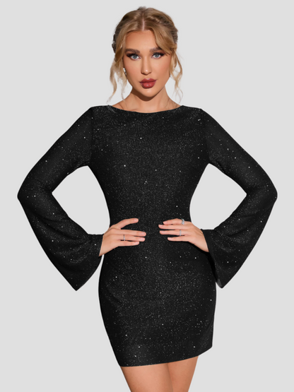 Dames Glitter Jurk – Feestjurk Met Open Rug