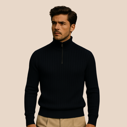 Ashford – Heren Half Zip Trui met Geribde Structuur