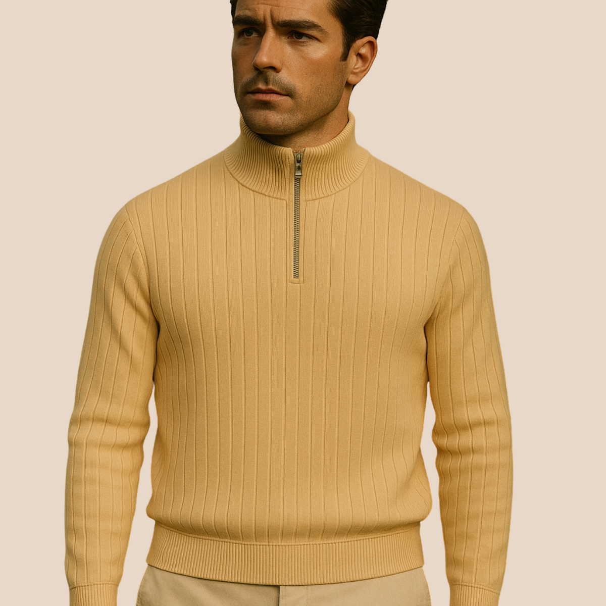 Ashford – Heren Half Zip Trui met Geribde Structuur