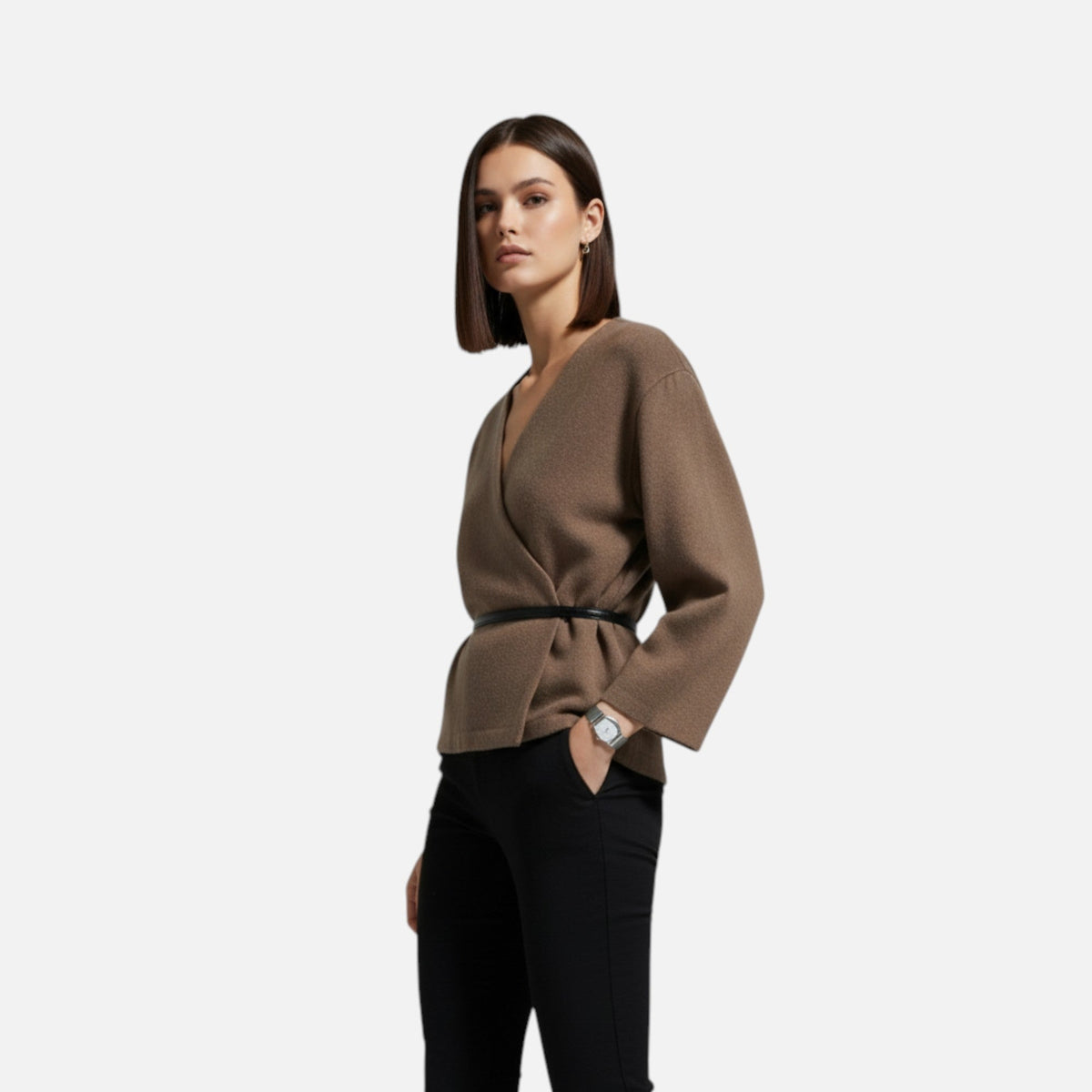 Dames Wikkeljas – Elegante Wrap-Coat Met Ceintuur