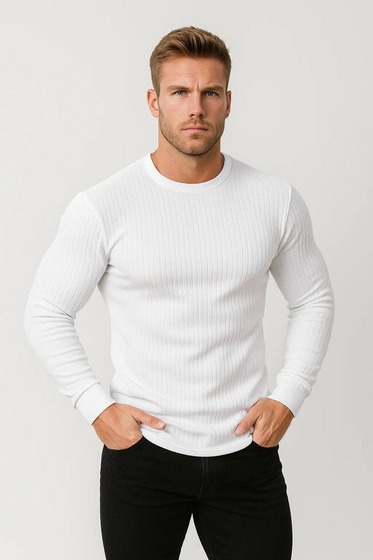 Heren Longsleeve Slim Fit – Geribd Shirt Heren Ronde Hals Casual