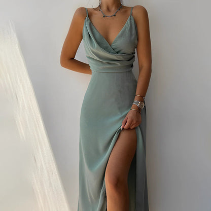 Selvaya – Dames Avondjurk Lang Split Elegante Pasvorm Zachte Stijl