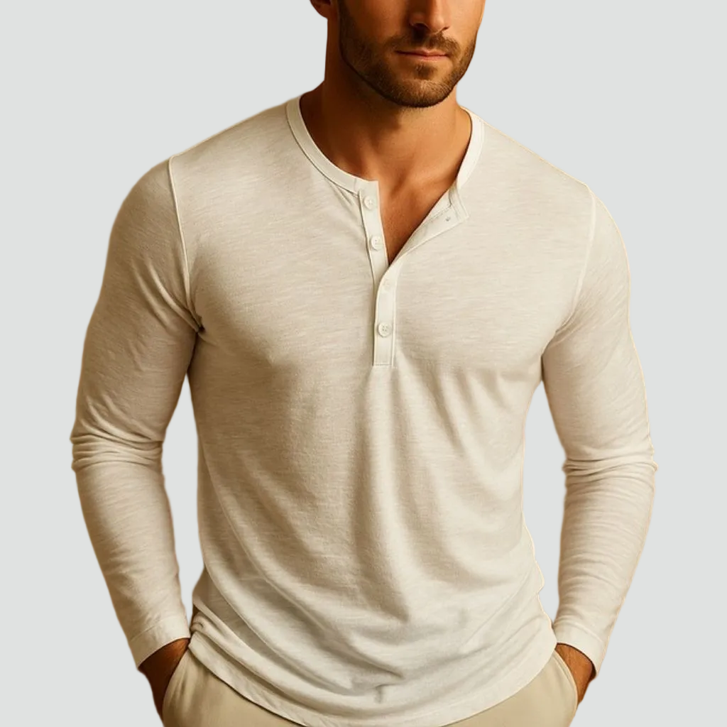 Daan – Henley Shirt Heren Lange Mouwen Slim Fit Heren T-Shirt Casual