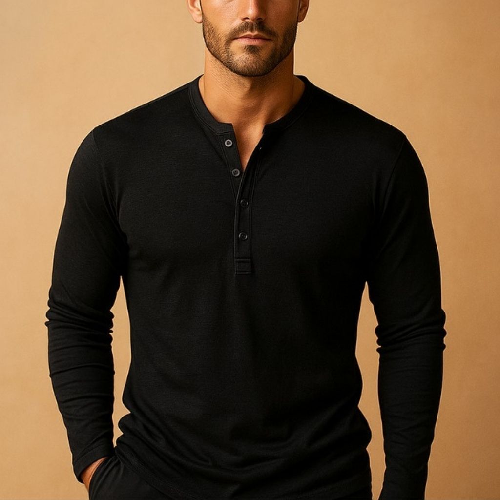 Daan – Henley Shirt Heren Lange Mouwen Slim Fit Heren T-Shirt Casual