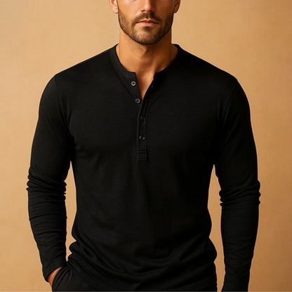 Daan – Henley Shirt Heren Lange Mouwen Slim Fit Heren T-Shirt Casual
