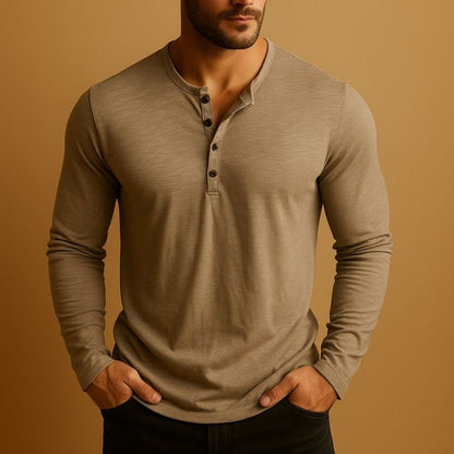 Daan – Henley Shirt Heren Lange Mouwen Slim Fit Heren T-Shirt Casual