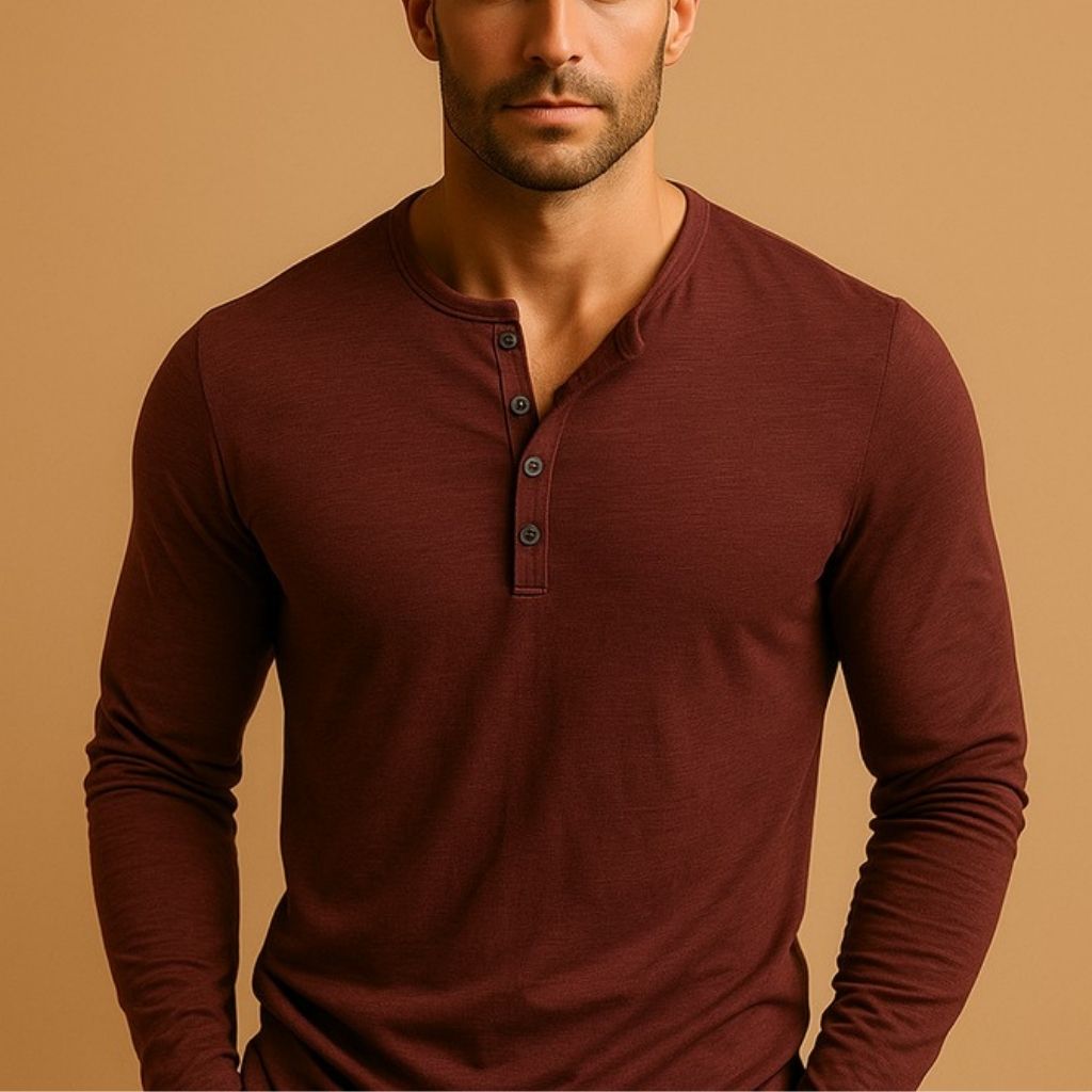 Daan – Henley Shirt Heren Lange Mouwen Slim Fit Heren T-Shirt Casual