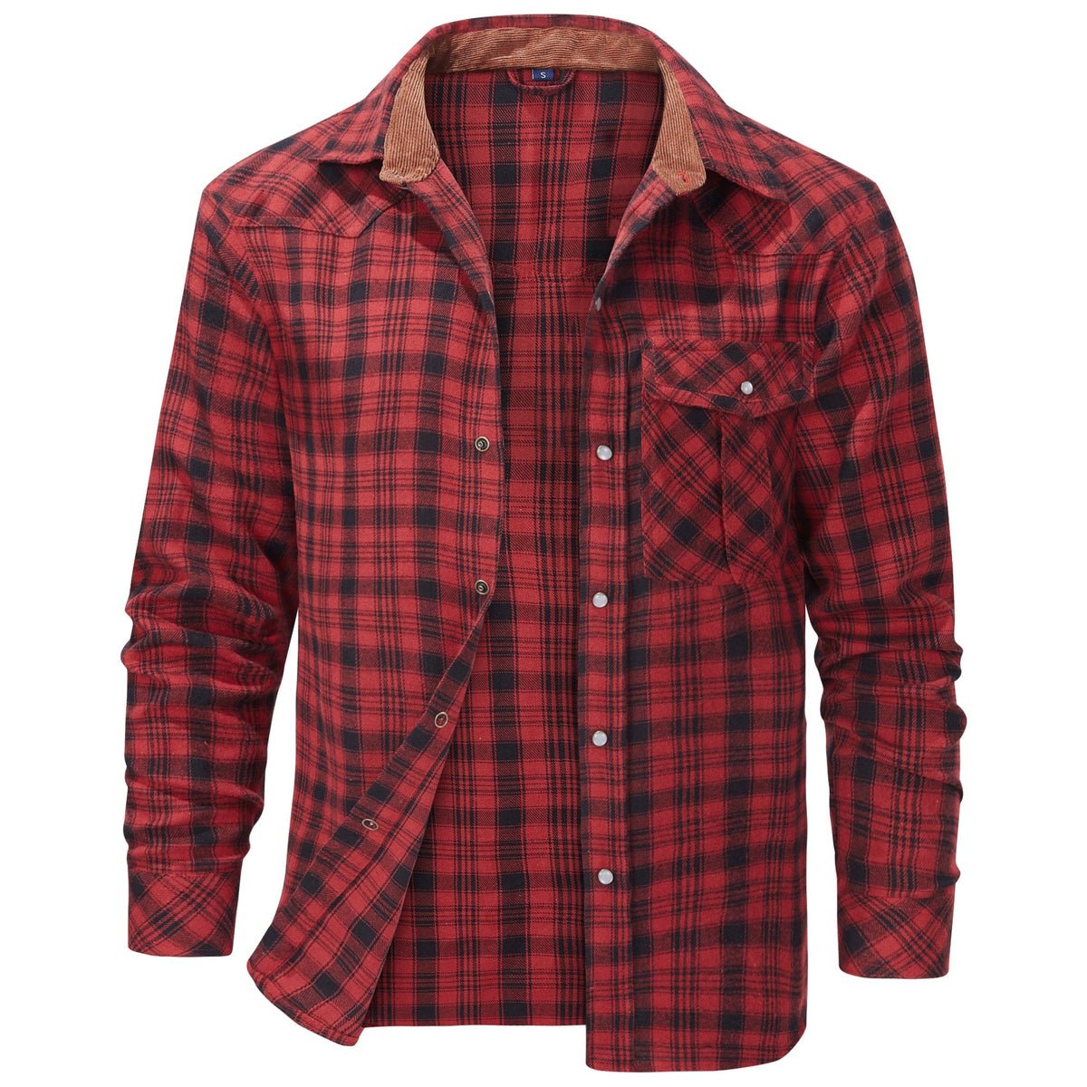 Heren Geruit Overhemd – Warm Casual Overhemd Heren Met Drukknopen