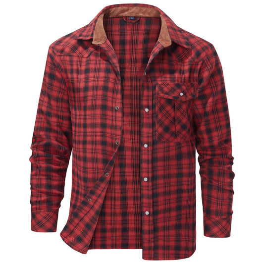 Heren Geruit Overhemd – Warm Casual Overhemd Heren Met Drukknopen