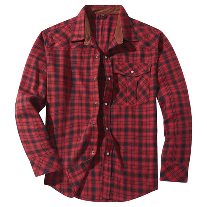 Heren Geruit Overhemd – Warm Casual Overhemd Heren Met Drukknopen
