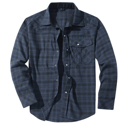 Heren Geruit Overhemd – Warm Casual Overhemd Heren Met Drukknopen